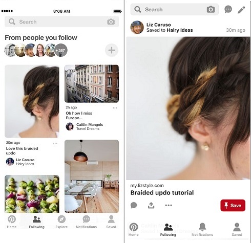 Feed de Pinterest con pin único