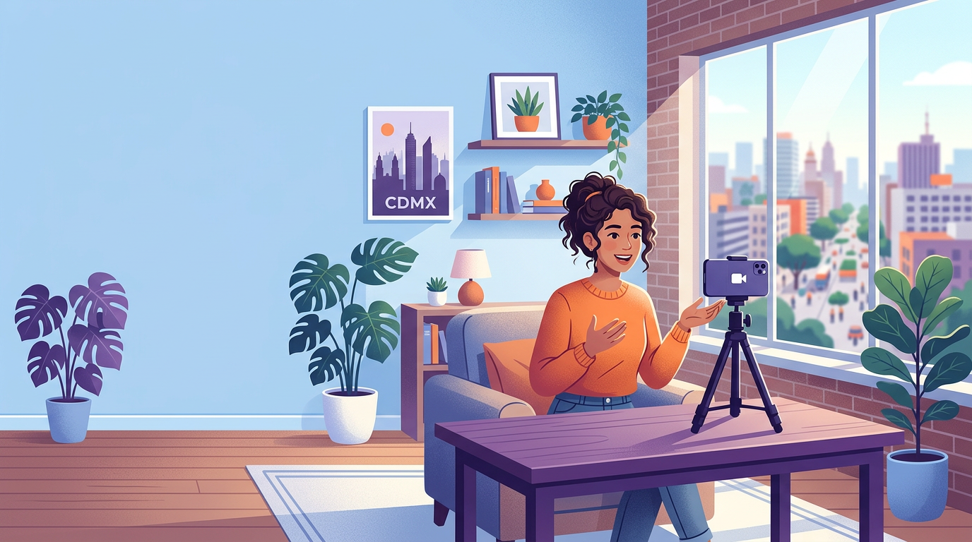 Micro influencer México grabando contenido auténtico en casa para redes sociales