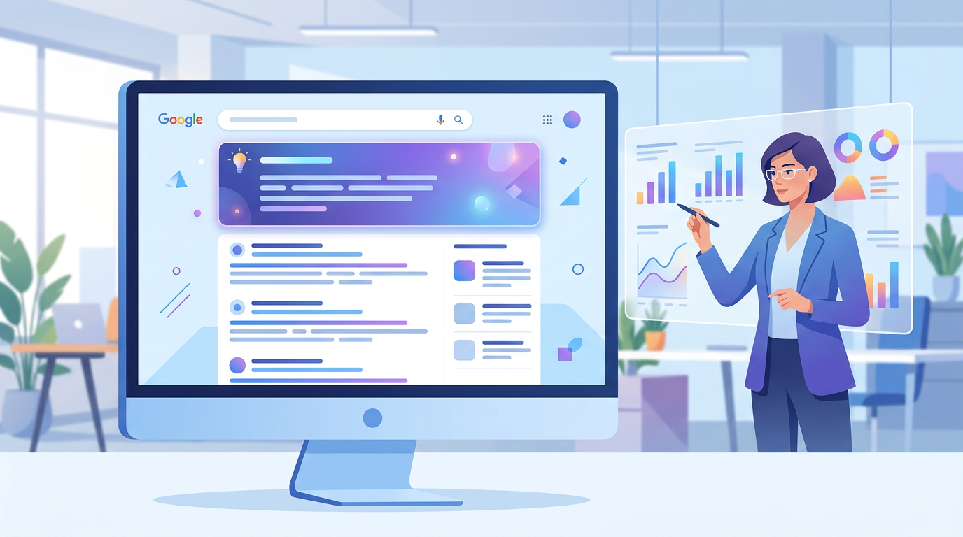 Comparativa SEO vs GEO en pantalla de búsqueda de Google con AI Overviews en 2026