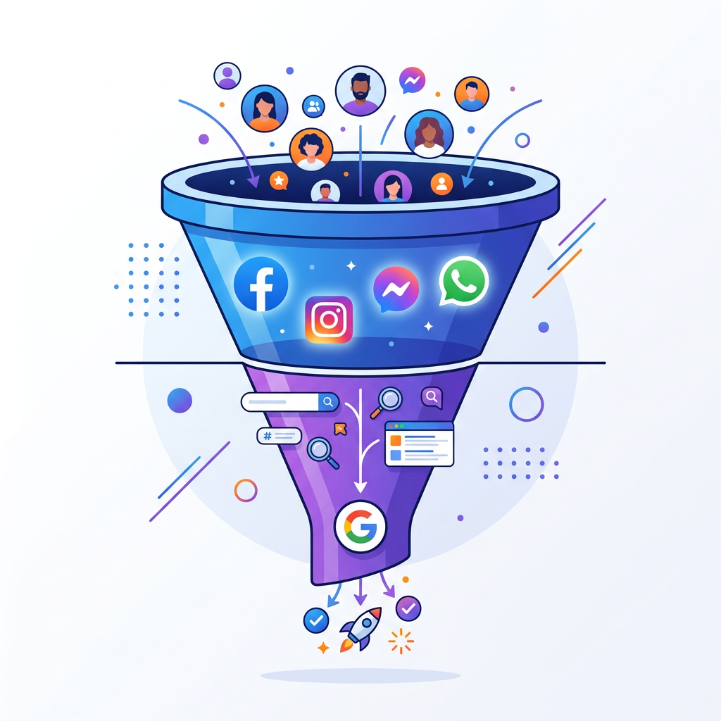 funnel de conversión Meta Ads parte alta Google Ads parte baja estrategia digital
