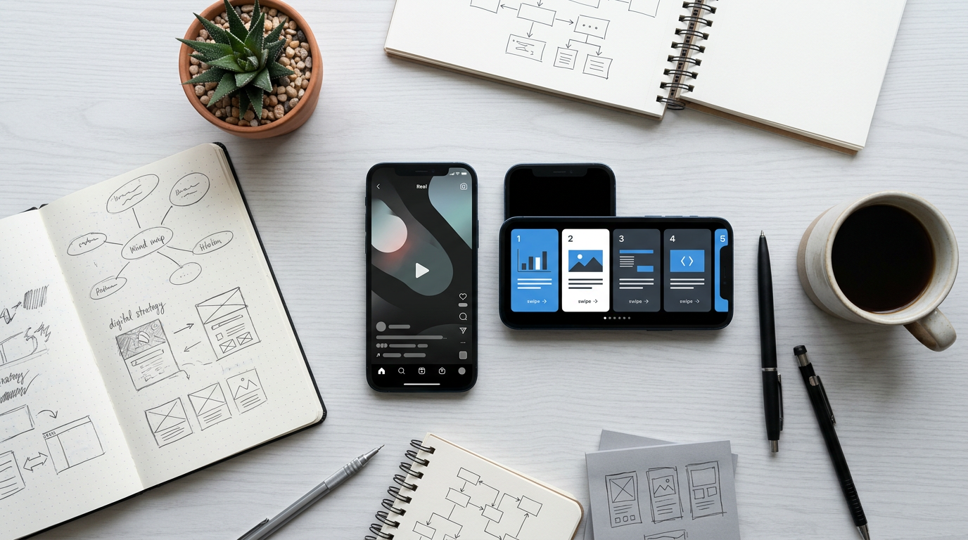 carruseles vs reels Instagram 2026 comparación de formatos para estrategia de contenido digital