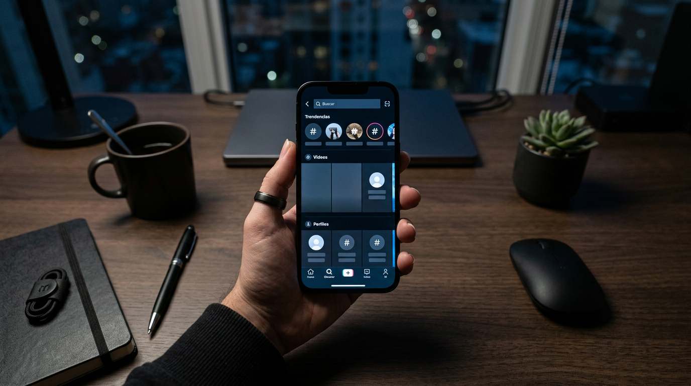 persona usando TikTok como buscador en México desde su smartphone, estrategia de contenidos digitales