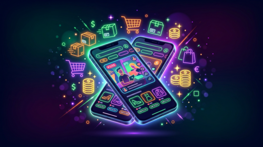TikTok Shop México ilustración de tienda dentro de app de video con carrito de compras y productos