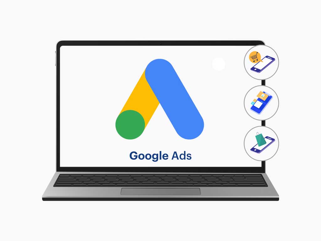 Computadora con logotipo Google Adwords Computadora con logotipo Google Adwords